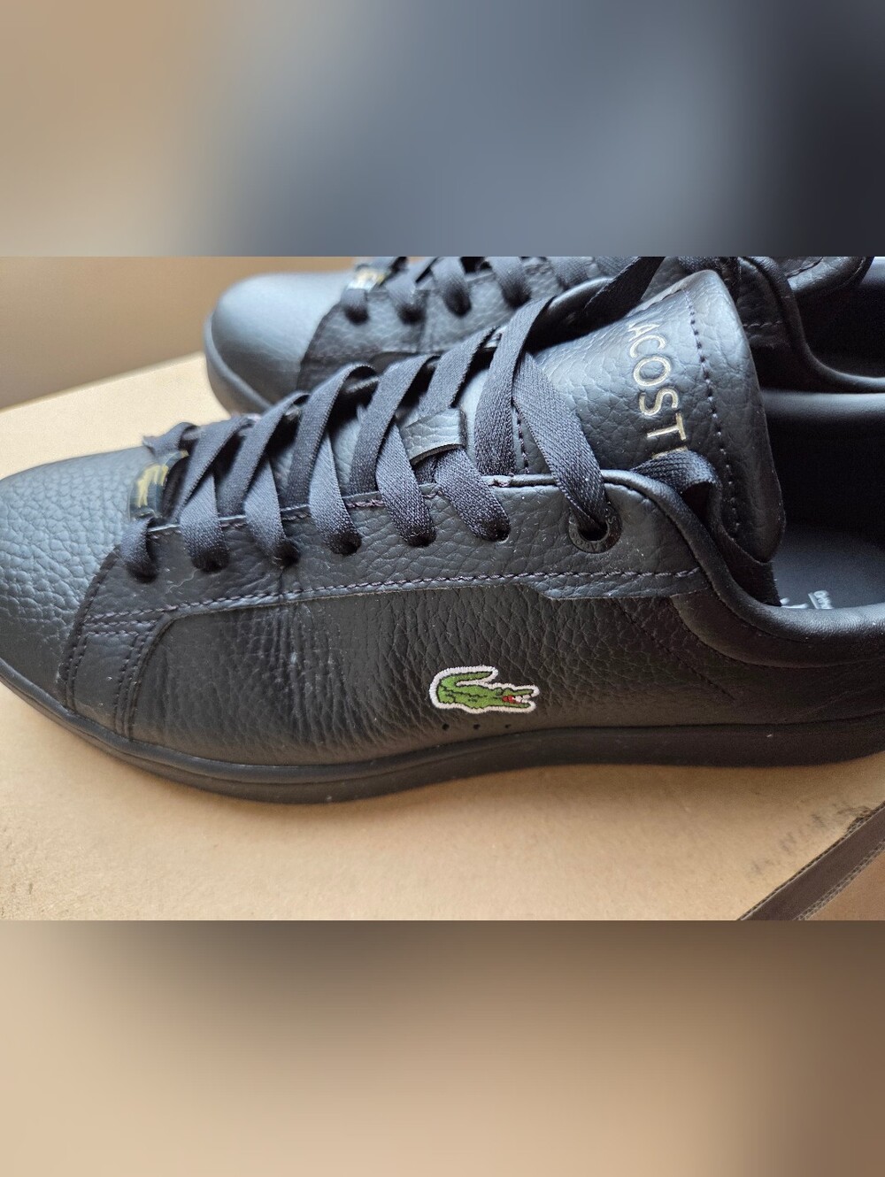 Lacoste Black Leather Sneakers with Cream Accent